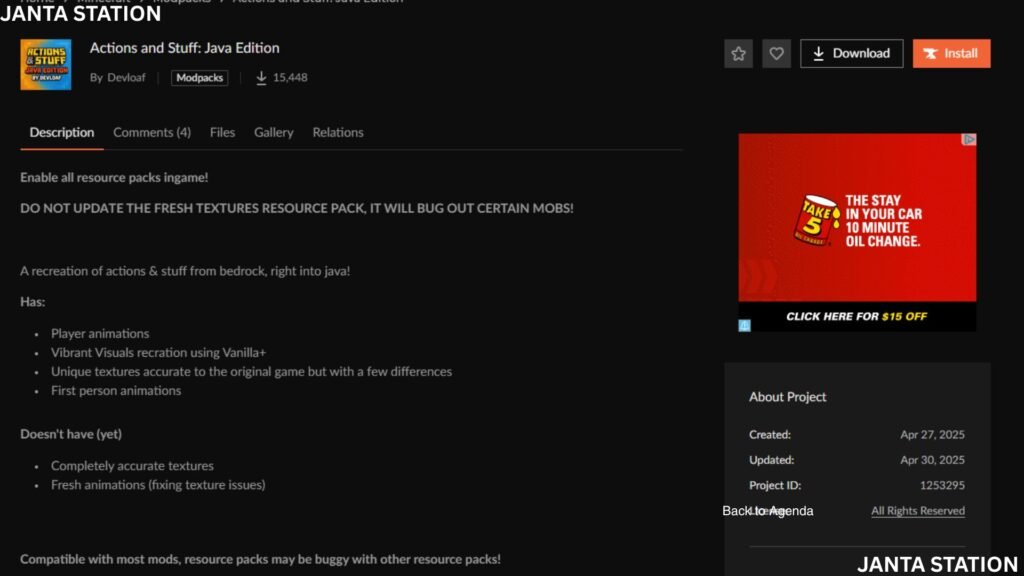 Minecraft Actions and Stuff Resource Pack:
